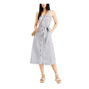 INC DRESS Womens Navy Woven Tie-waist Sleeveless Midi A-Line Dress 16